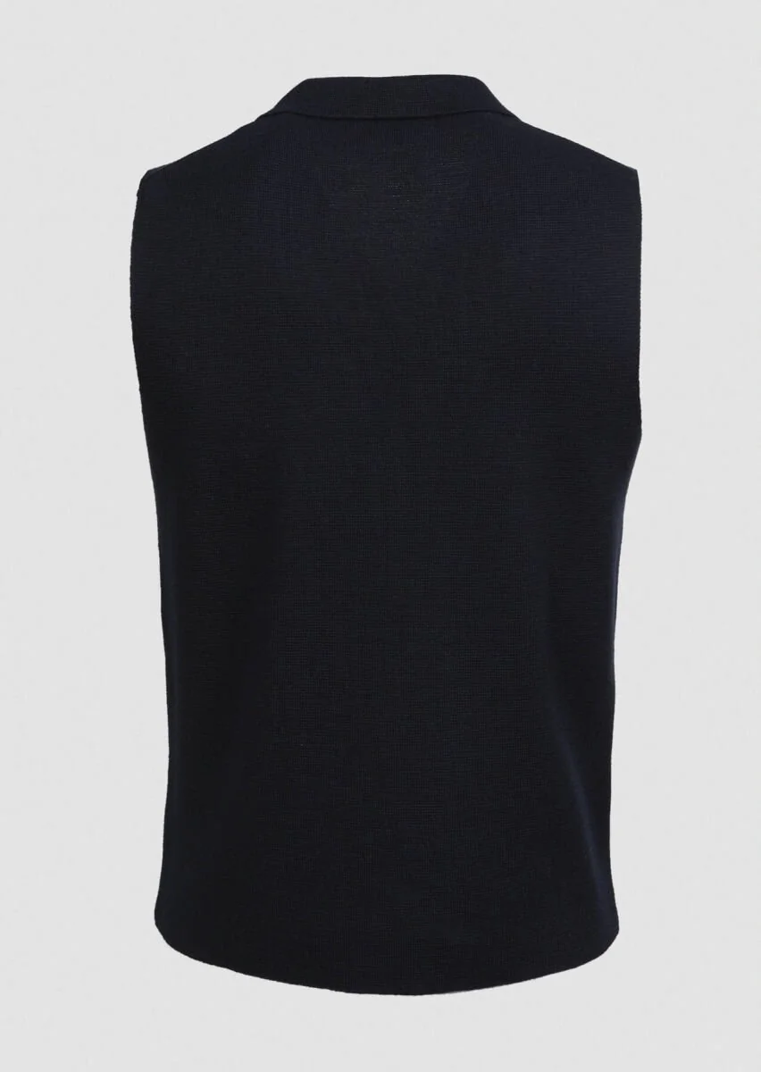 Navy Blue Plain Knitting Knit Vest - 6