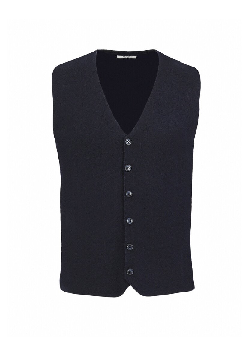 Navy Blue Plain Knitting Knit Vest - 6