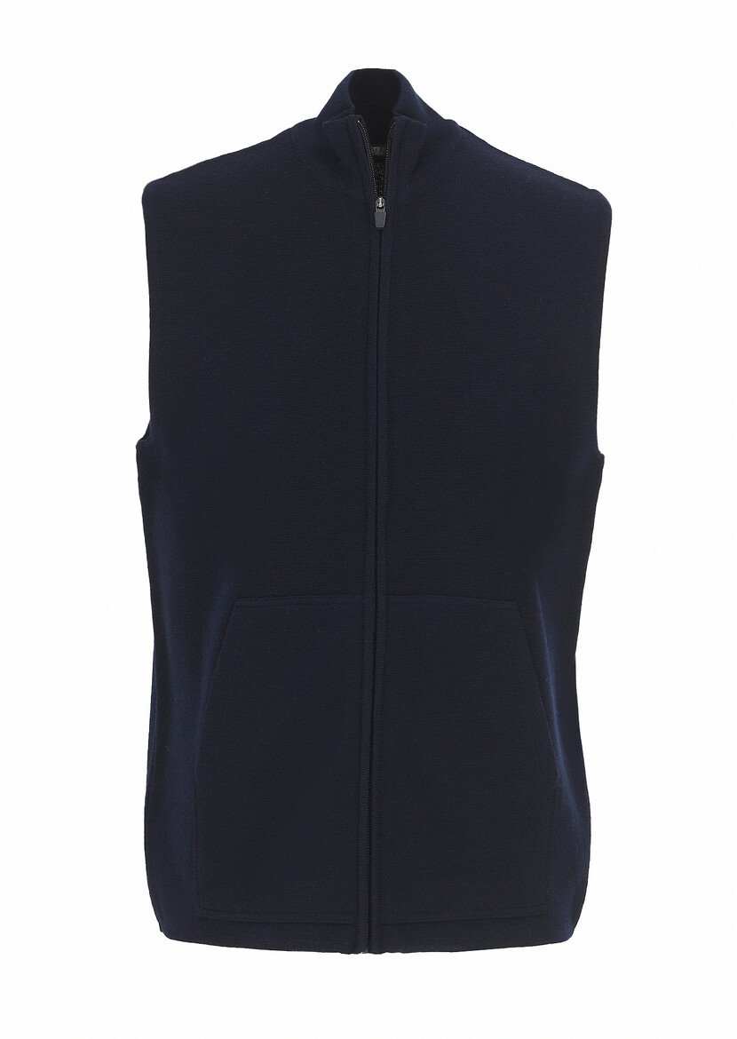 Navy Blue Plain Knitting Knit Vest - 6