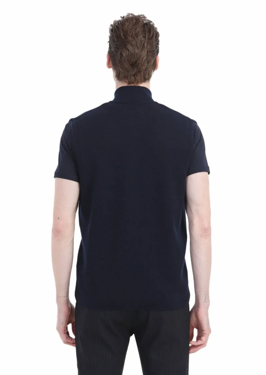 Navy Blue Plain Knitting Knit Vest - 5