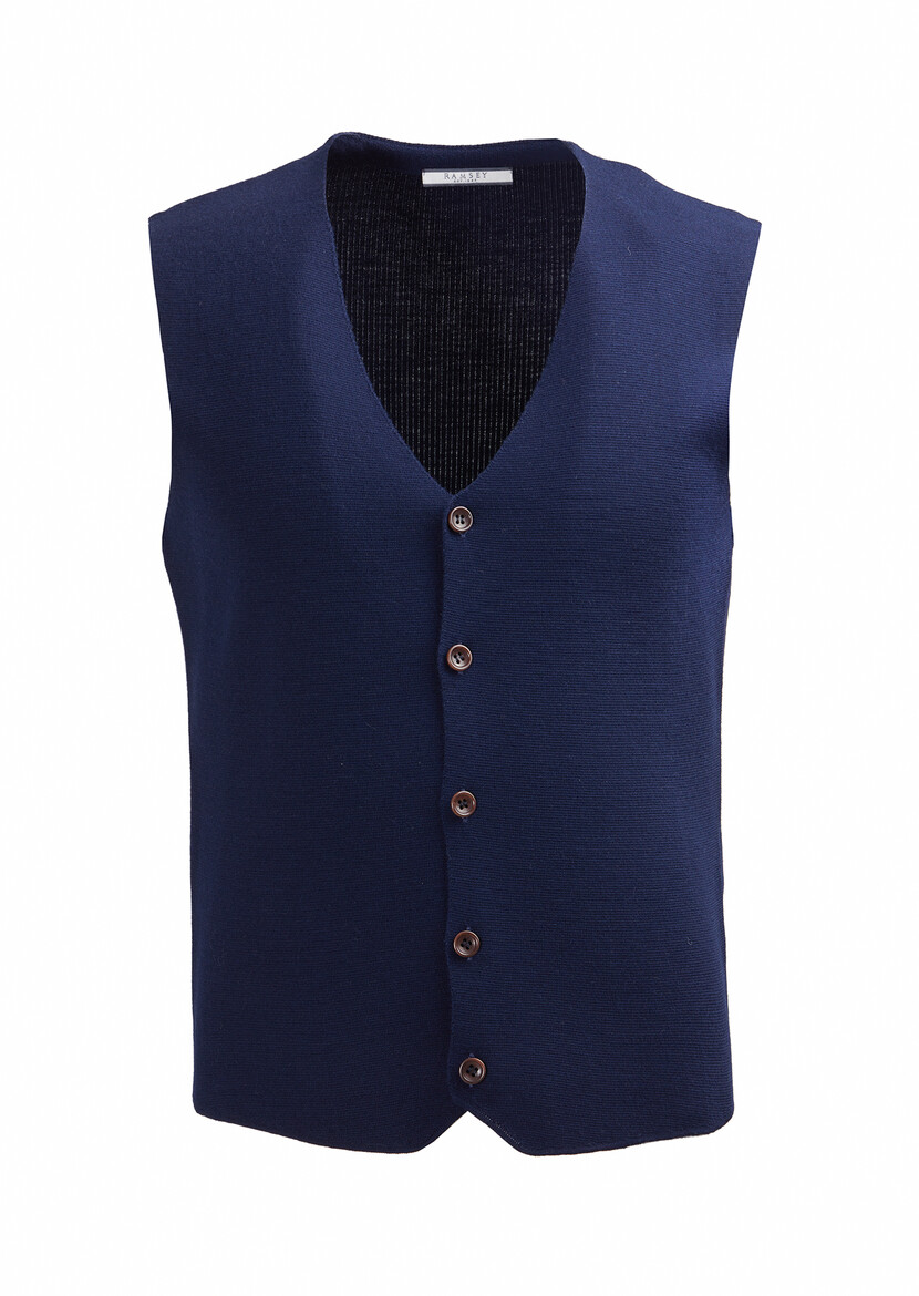 Navy Blue Plain Knitting Knit Vest 