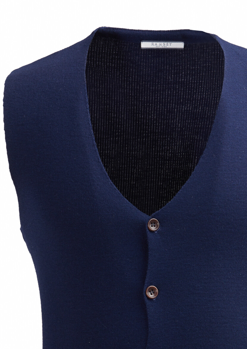 Navy Blue Plain Knitting Knit Vest - 2