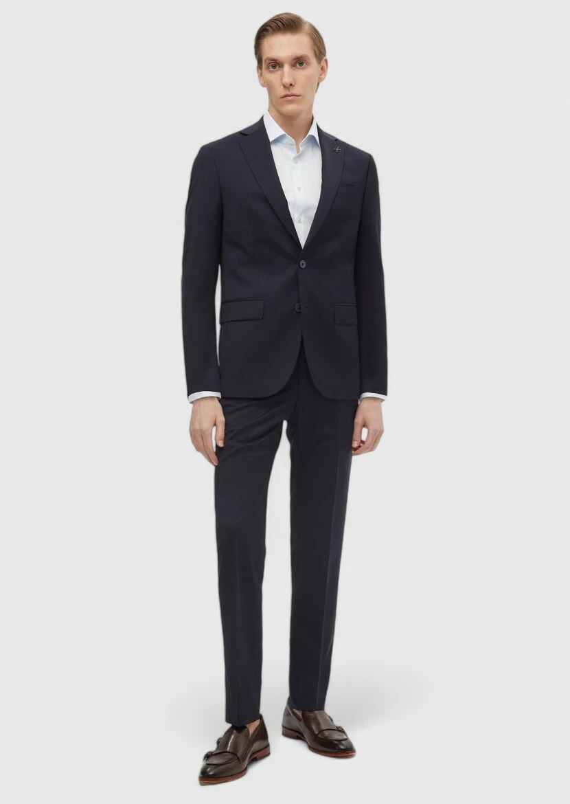 Navy Blue Plain Modern Fit 100% Wool Suit - RAMSEY