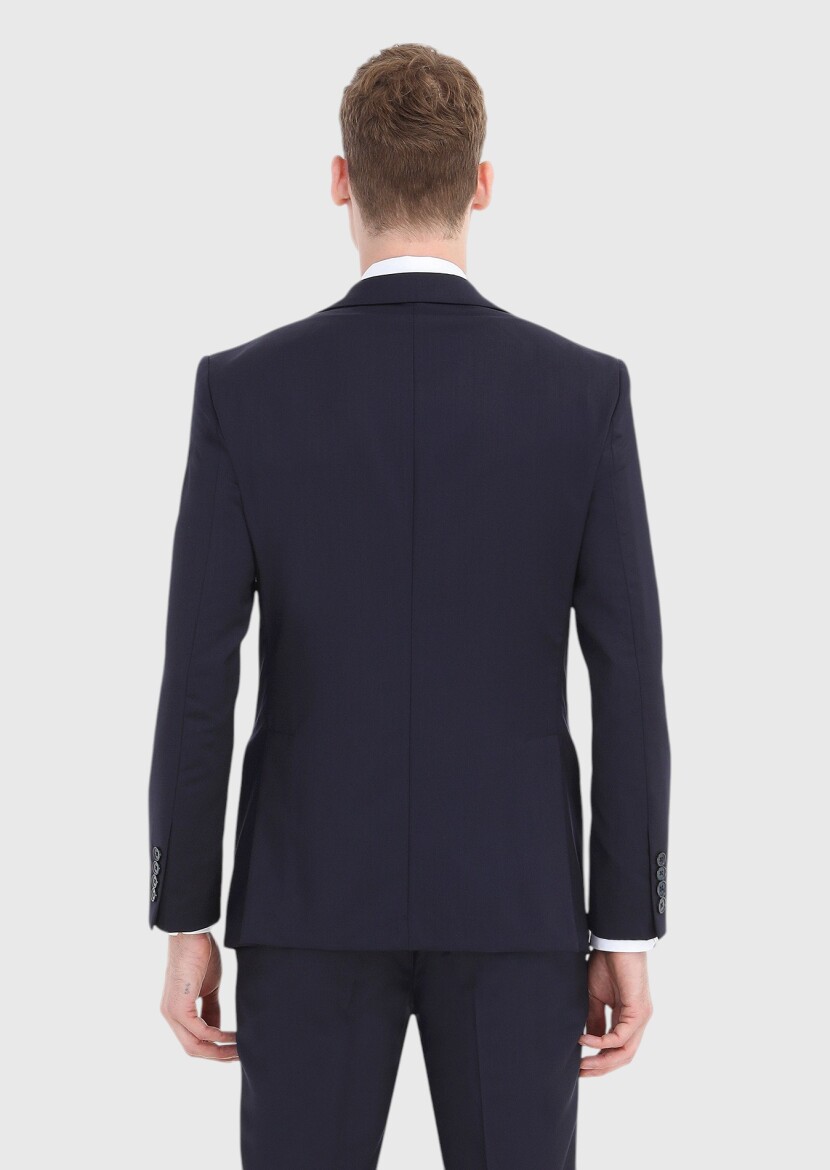 Navy Blue Plain Modern Fit 100% Wool Suit - 5