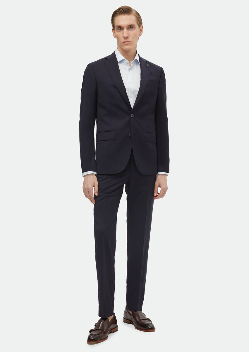 Navy Blue Plain Modern Fit 100% Wool Suit - 2