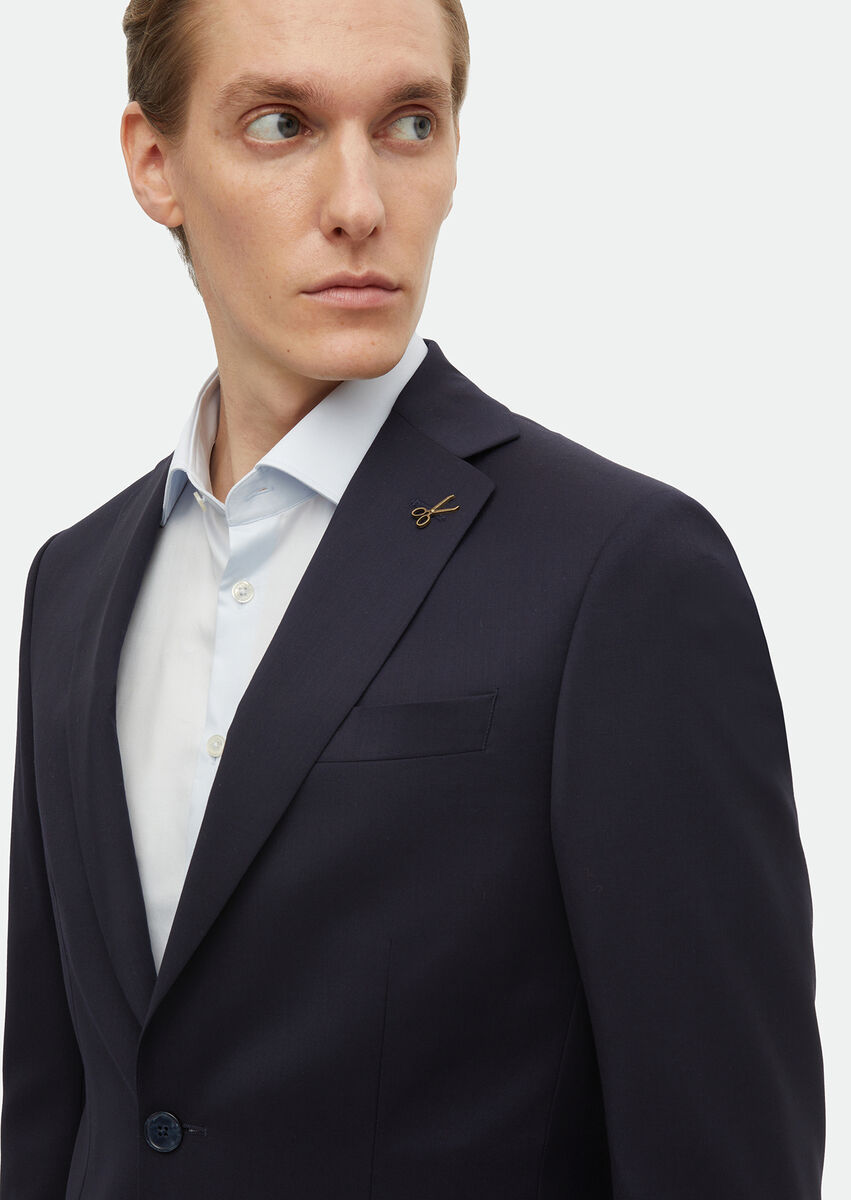 Navy Blue Plain Modern Fit 100% Wool Suit - 4