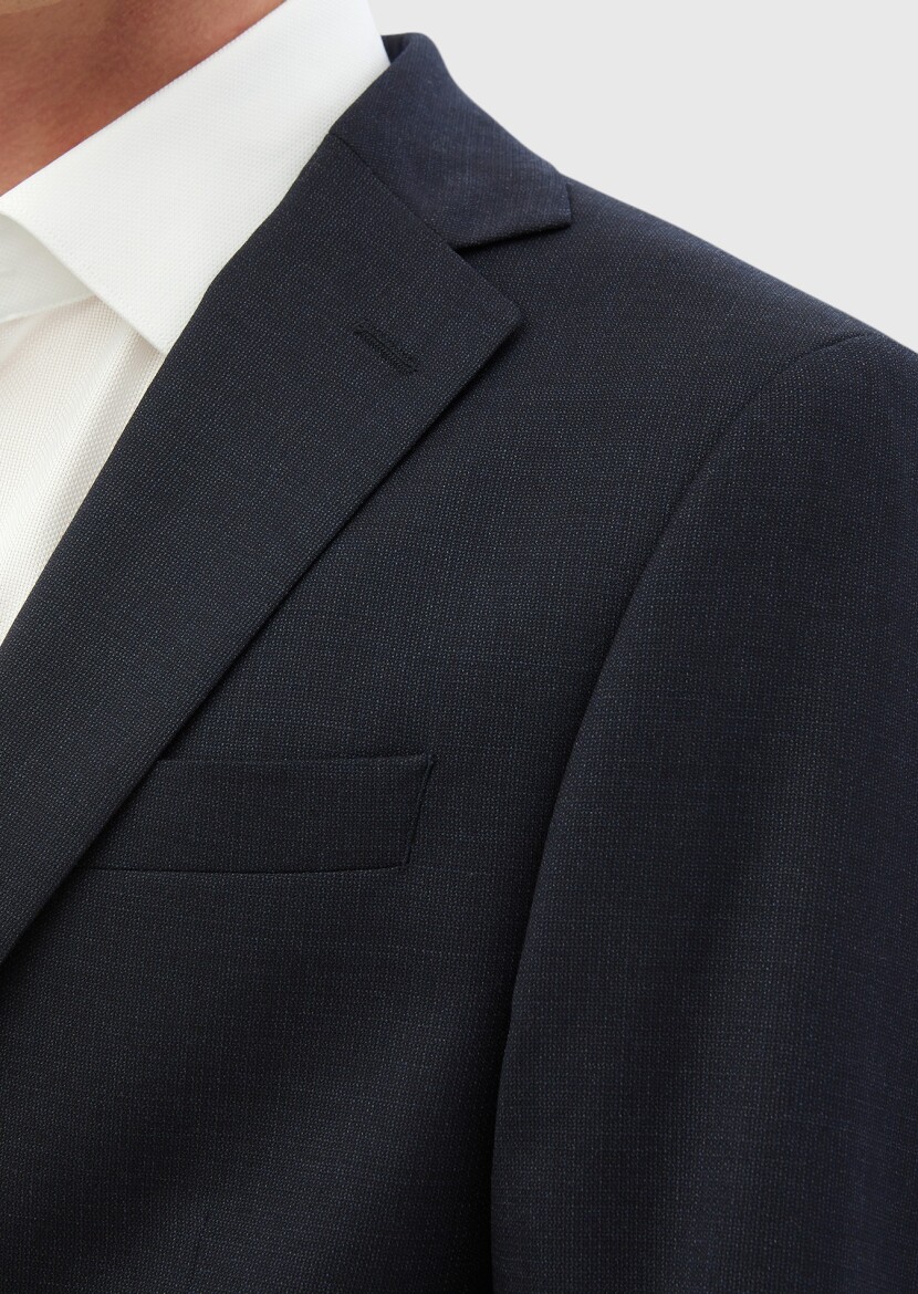 Navy Blue Plain Modern Fit 100% Wool Suit - 5