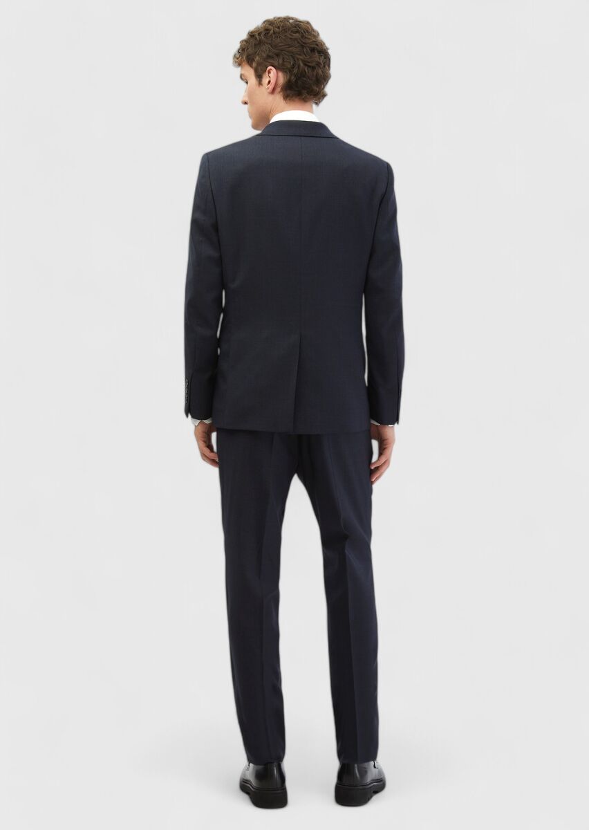 Navy Blue Plain Modern Fit 100% Wool Suit - 6