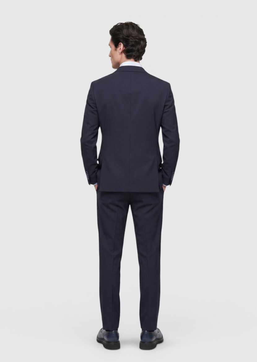 Navy Blue Plain Modern Fit 100% Wool Suit - 5