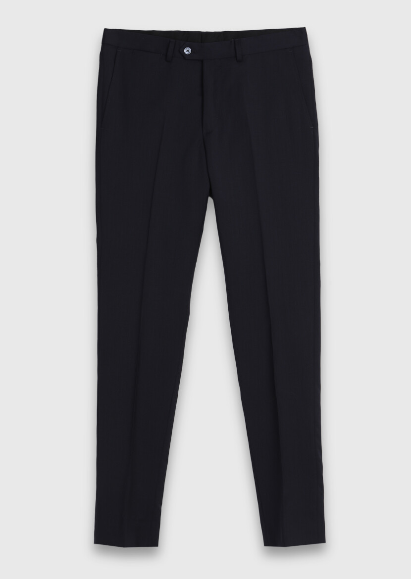 Navy Blue Plain Modern Fit 100% Wool Suit - 7