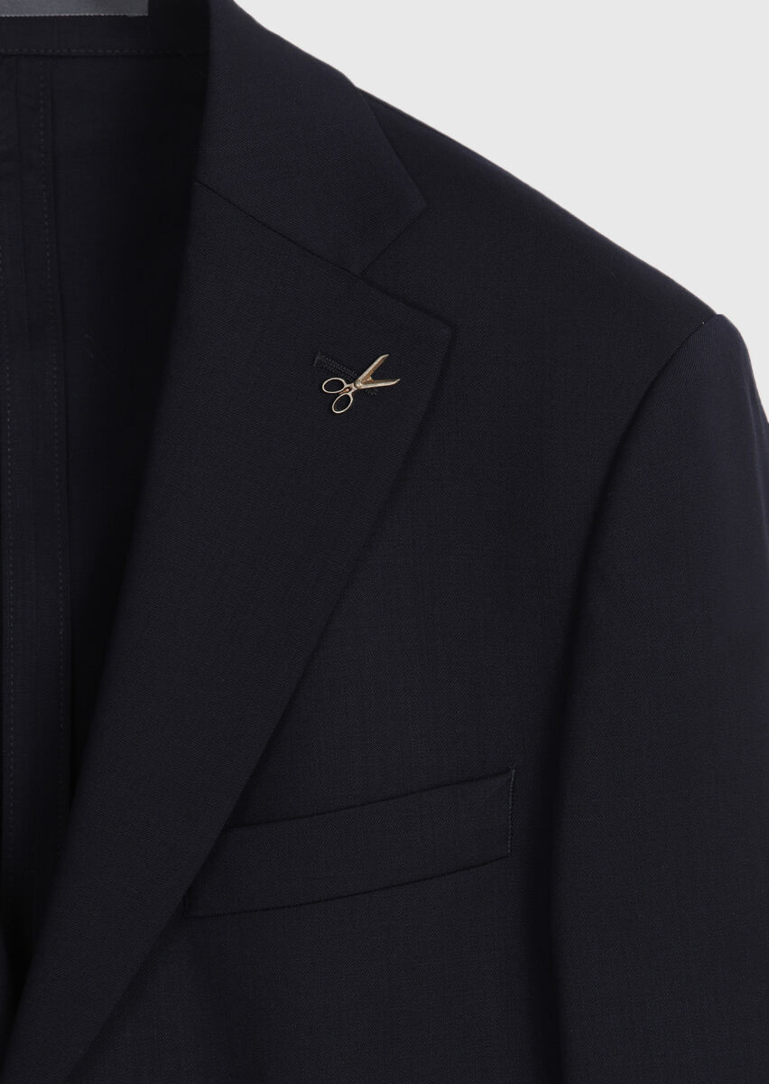 Navy Blue Plain Modern Fit 100% Wool Suit - 8