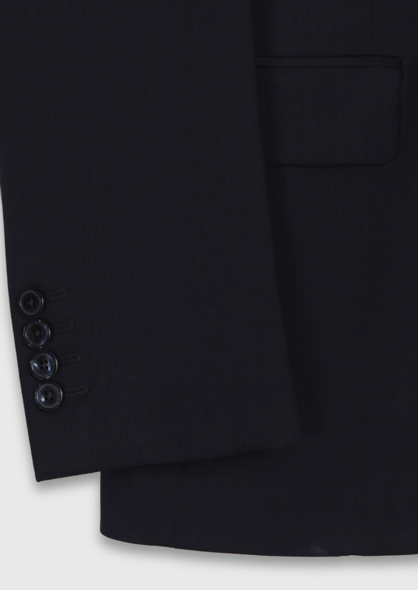 Navy Blue Plain Modern Fit 100% Wool Suit - 9