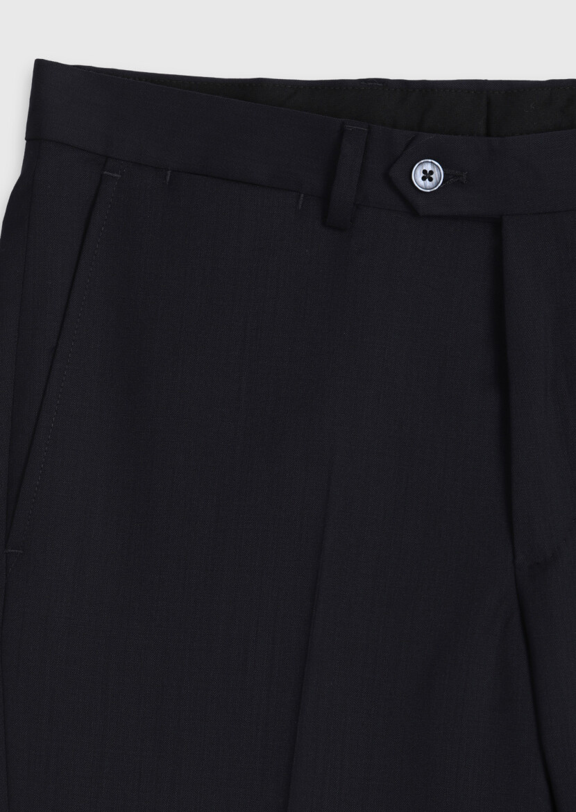 Navy Blue Plain Modern Fit 100% Wool Suit - 10