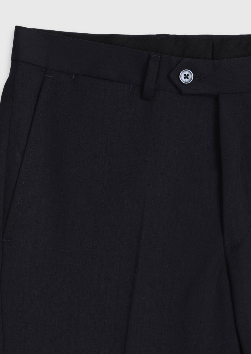 Navy Blue Plain Modern Fit 100% Wool Suit - 10