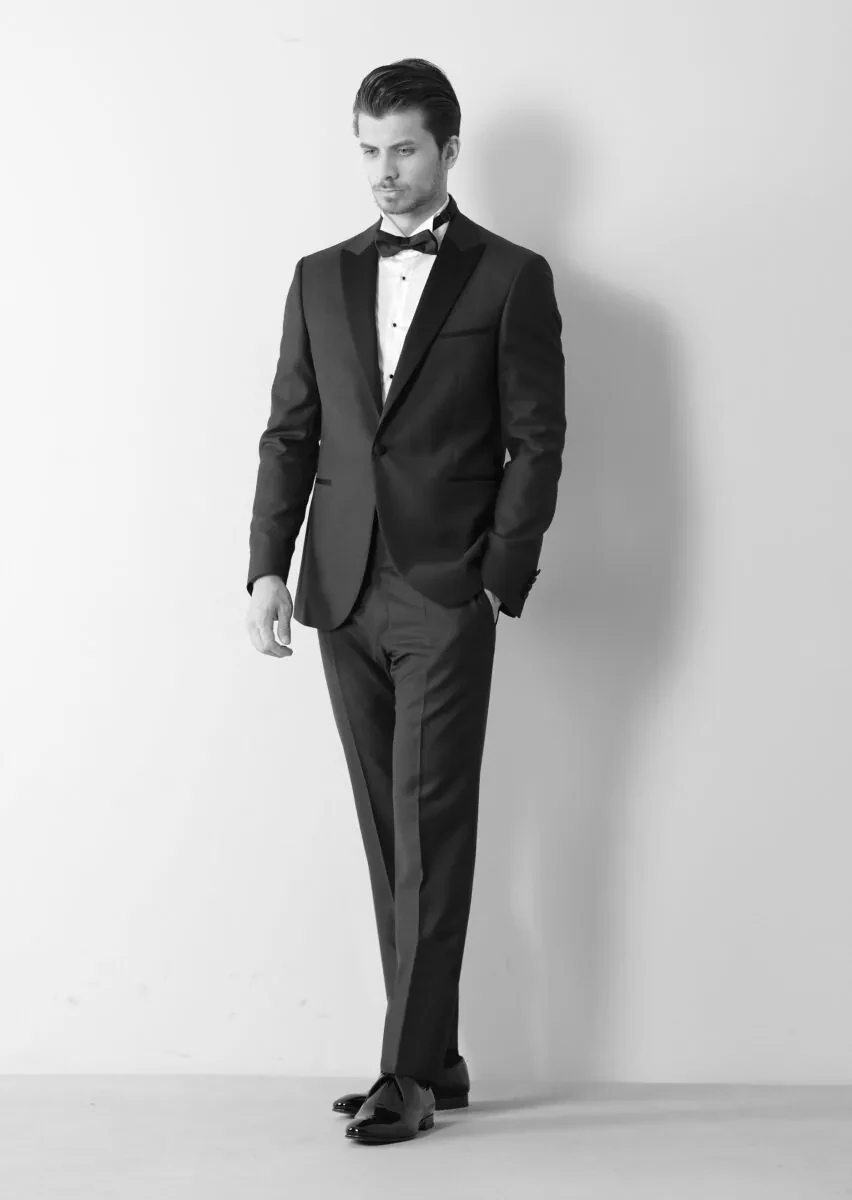 Navy Blue Plain Modern Fit Double Breasted Collar Weaving Tuxedo - 2