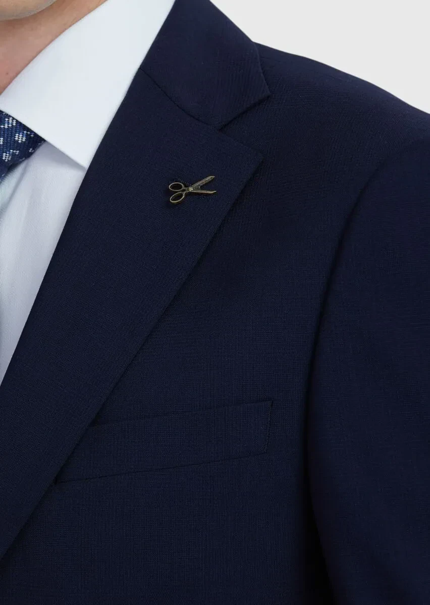 Navy Blue Plain Modern Fit Wool Blended Suit - 5