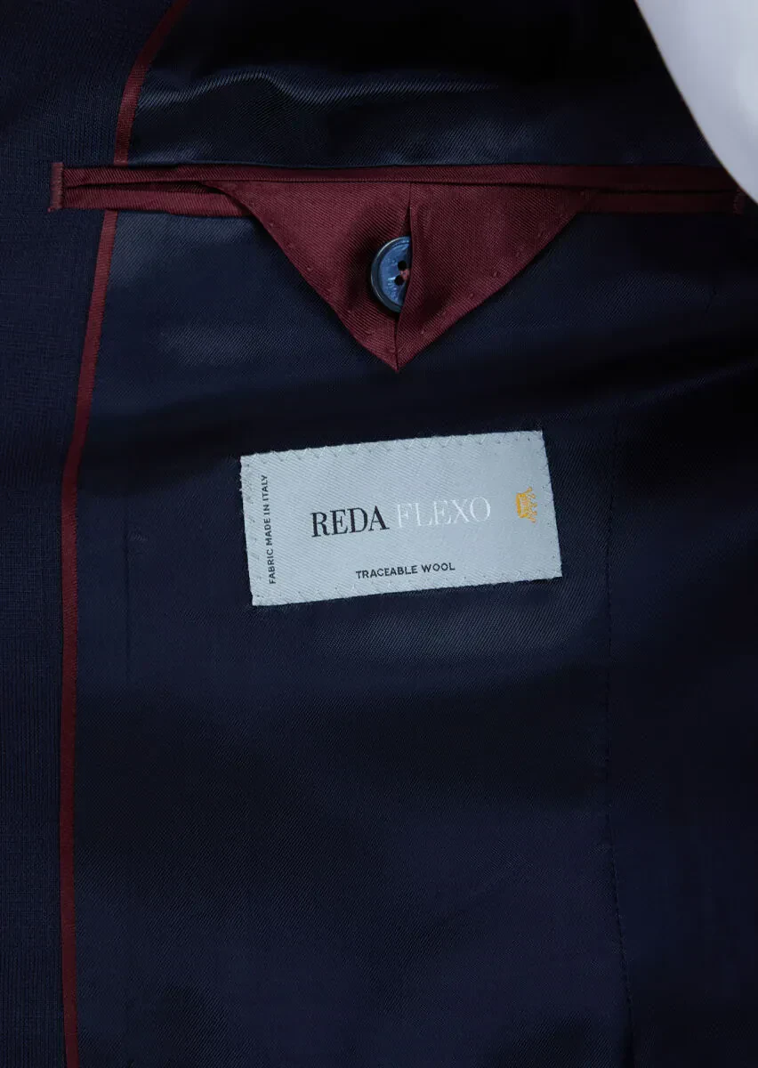 Navy Blue Plain Modern Fit Wool Blended Suit - 6