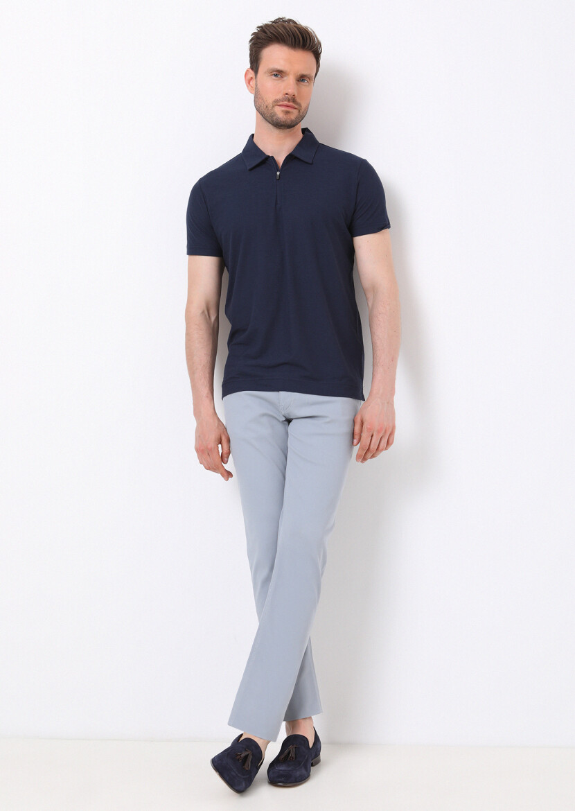 Navy Blue Plain Polo Neck 100% Cotton T-Shirt 