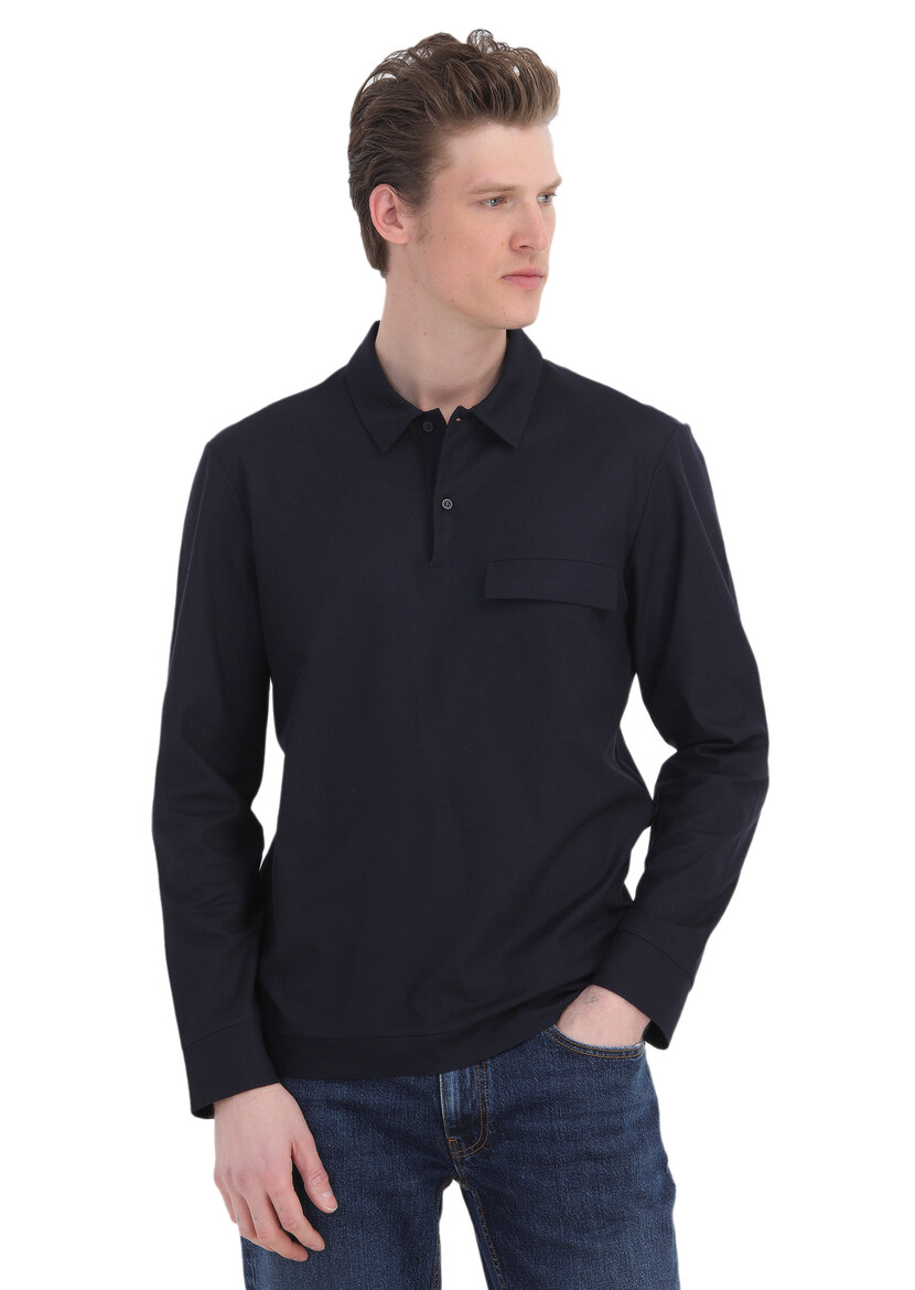 Navy Blue Plain Polo Neck 100% Cotton T-Shirt - 3