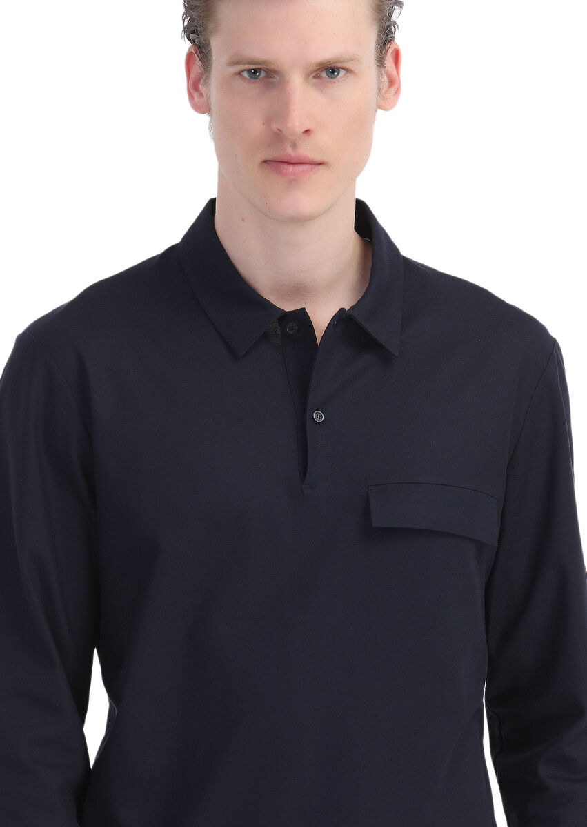 Navy Blue Plain Polo Neck 100% Cotton T-Shirt - 5