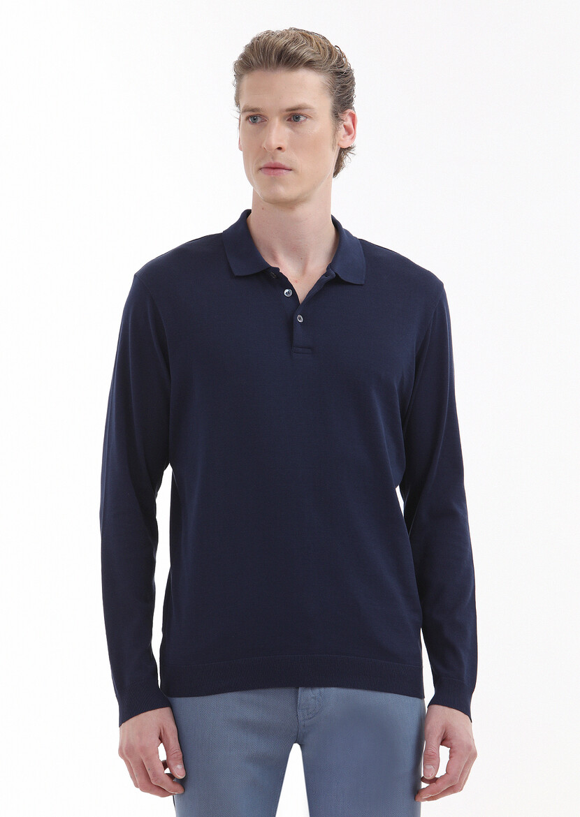 Navy Blue Plain Polo Neck 100% Cotton T-Shirt 