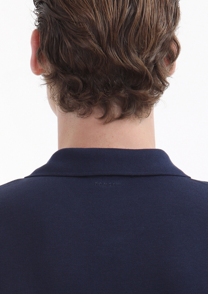 Navy Blue Plain Polo Neck 100% Cotton T-Shirt - 4