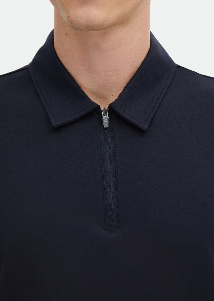 Navy Blue Plain Polo Neck 100% Cotton T-Shirt - 6