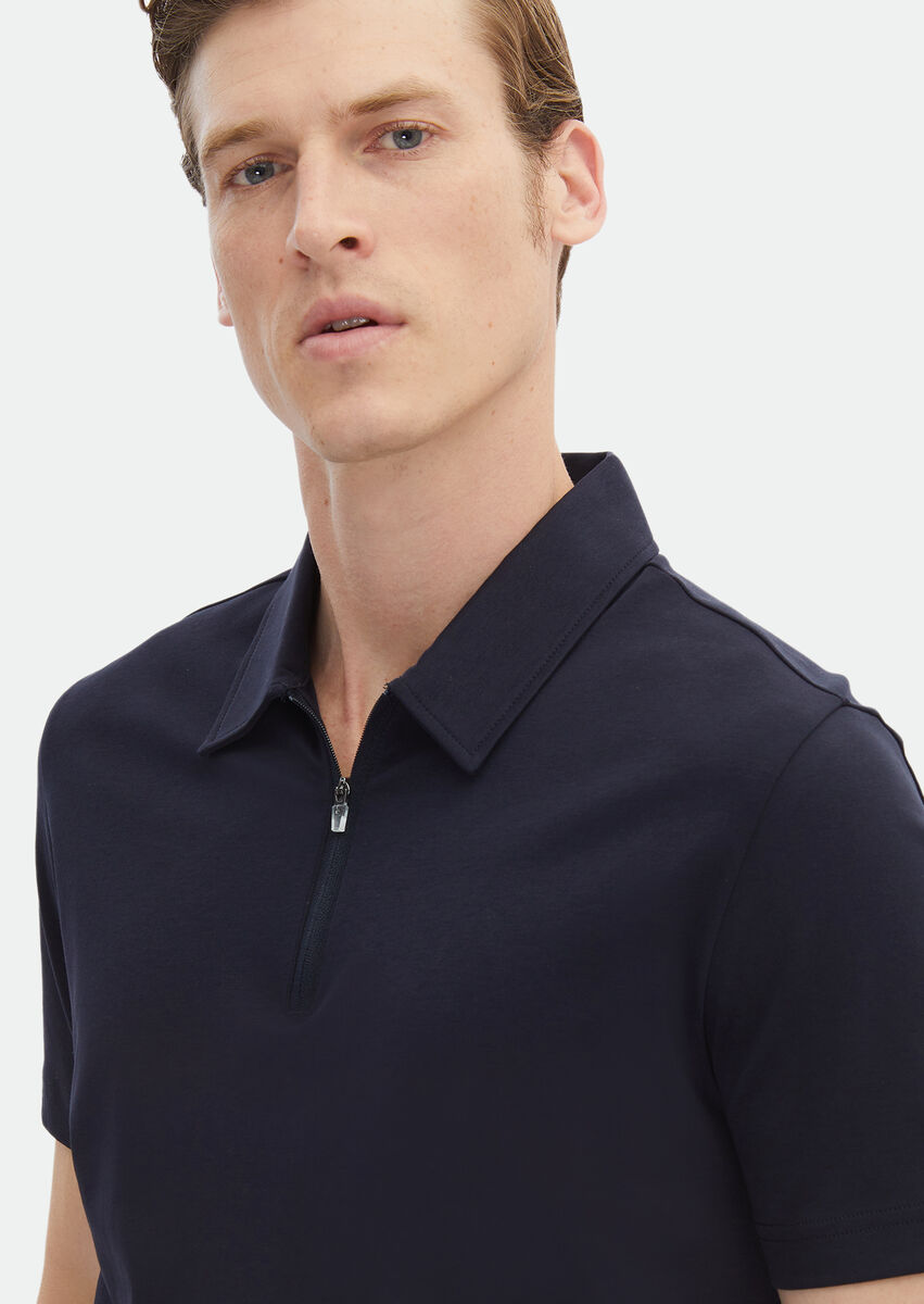 Navy Blue Plain Polo Neck 100% Cotton T-Shirt - 5