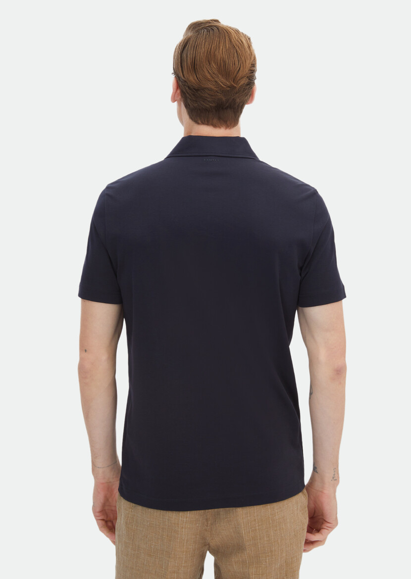 Navy Blue Plain Polo Neck 100% Cotton T-Shirt - 7