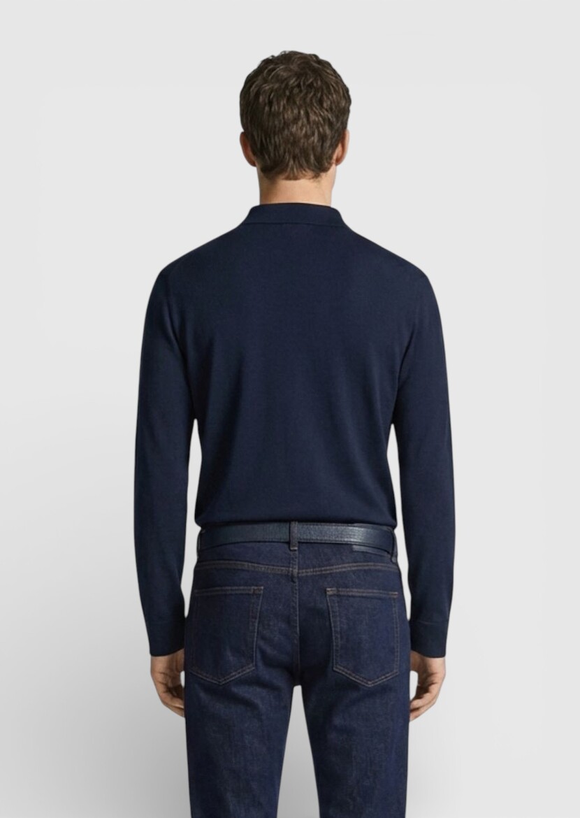 Navy Blue Plain Polo Neck 100% Cotton T-Shirt - 4