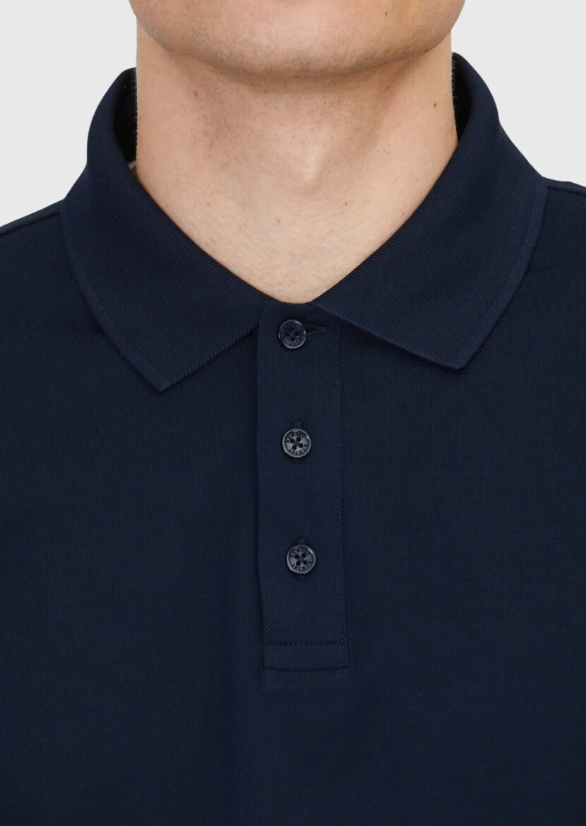 Navy Blue Plain Polo Neck 100% Cotton T-Shirt - 5