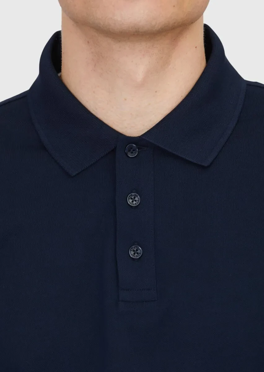 Navy Blue Plain Polo Neck 100% Cotton T-Shirt - 5