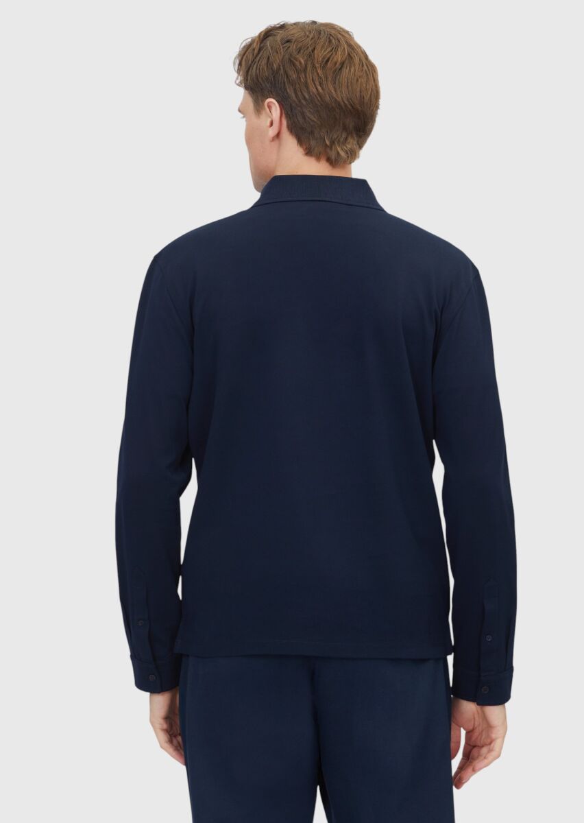 Navy Blue Plain Polo Neck 100% Cotton T-Shirt - 6
