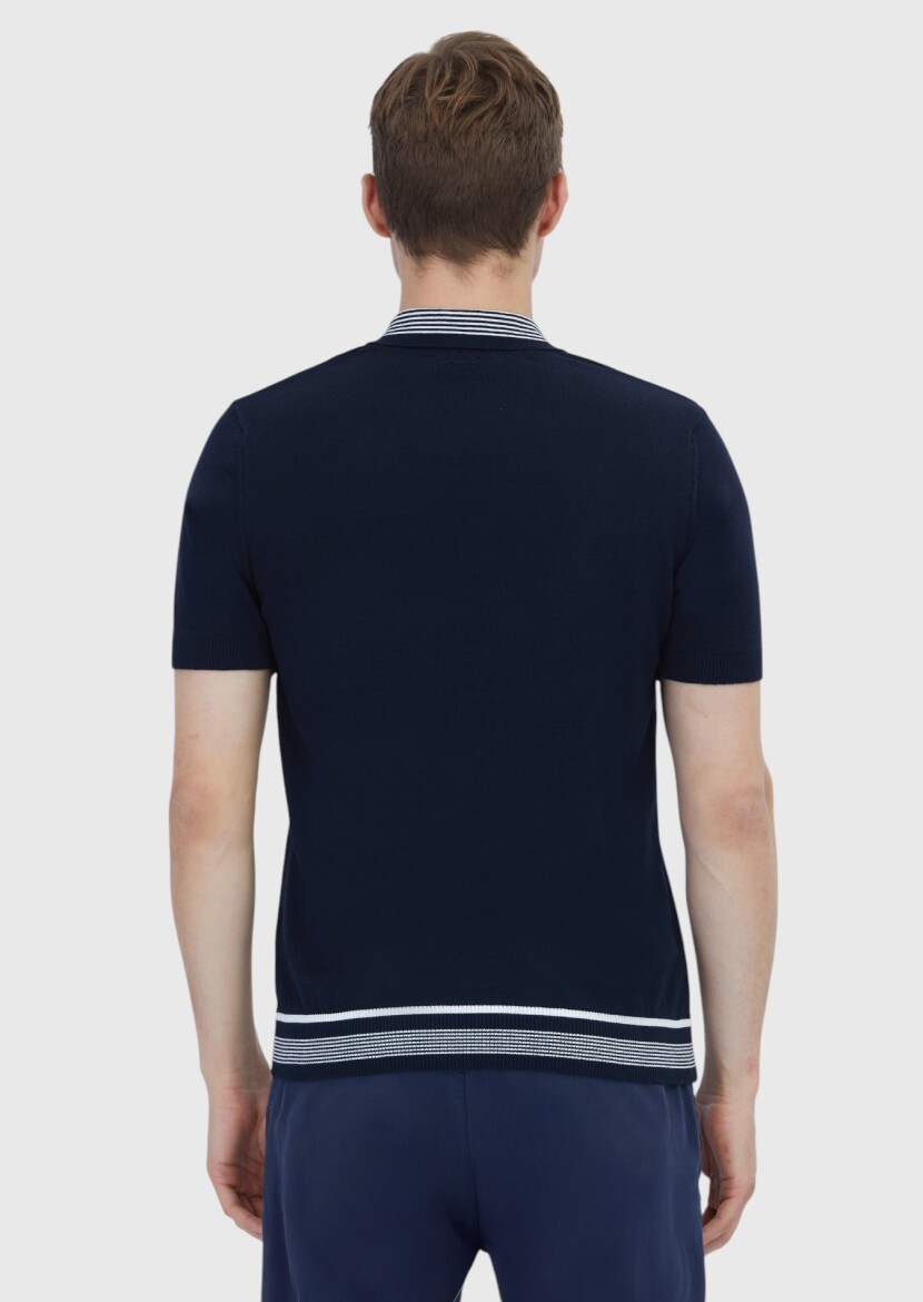 Navy Blue Plain Polo Neck 100% Cotton T-Shirt - 6