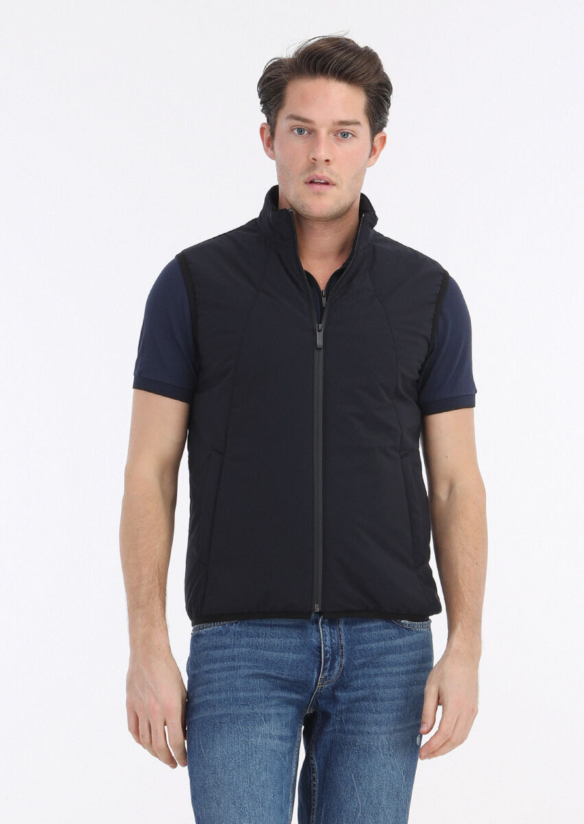 Navy Blue Plain Polo Neck Cotton Blended T-Shirt - 3