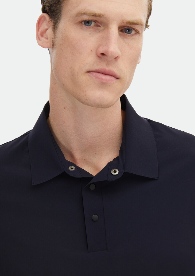 Navy Blue Plain Polo Neck T-Shirt - 4