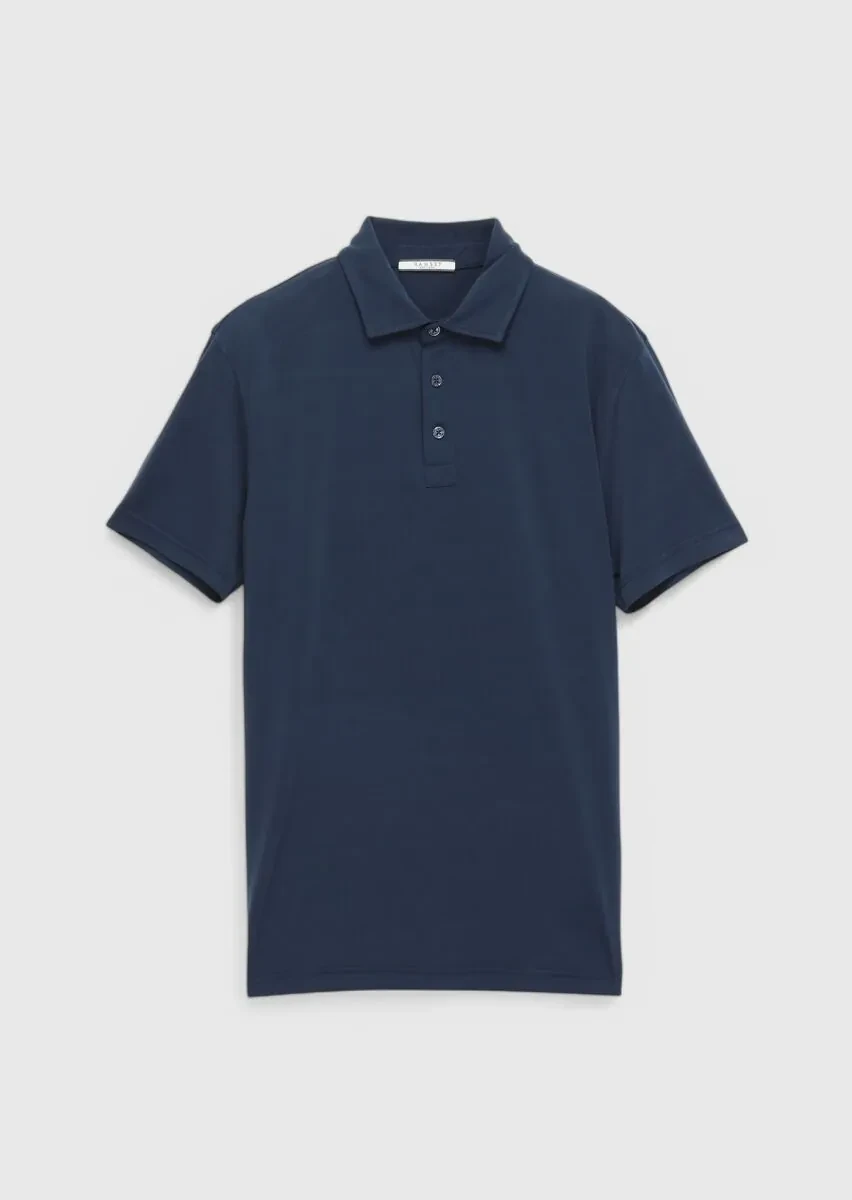 Navy Blue Plain Polo Neck T-Shirt - 7