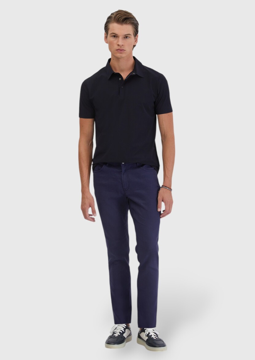 Navy Blue Plain Polo Neck T-Shirt - 2