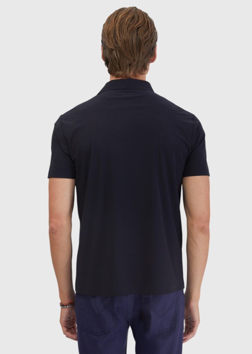 Navy Blue Plain Polo Neck T-Shirt - 6