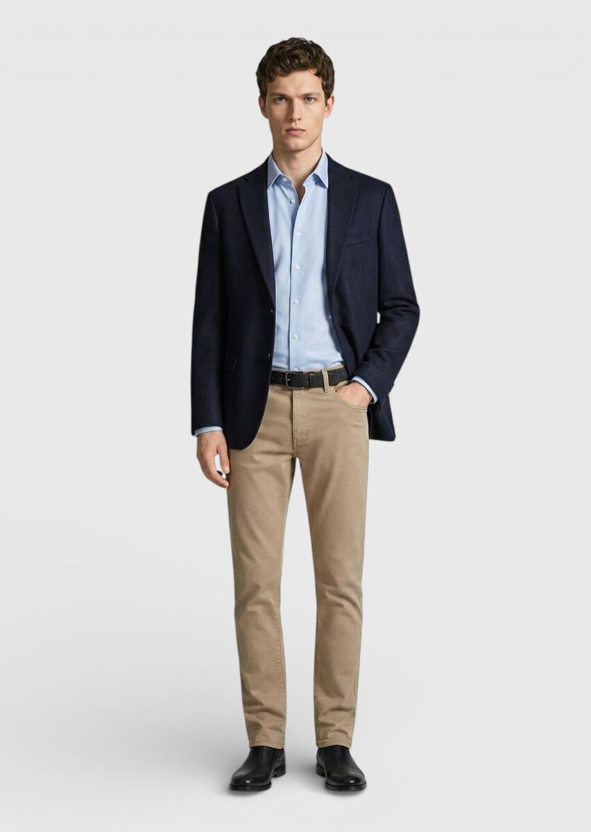 Navy Blue Plain Regular Fit 100% Cashmire Jacket - 3