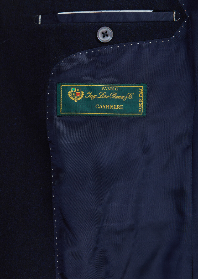 Navy Blue Plain Regular Fit 100% Cashmire Jacket - 6
