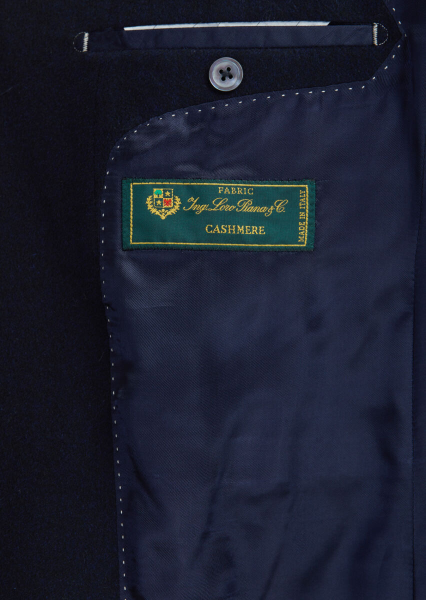 Navy Blue Plain Regular Fit 100% Cashmire Jacket - 6