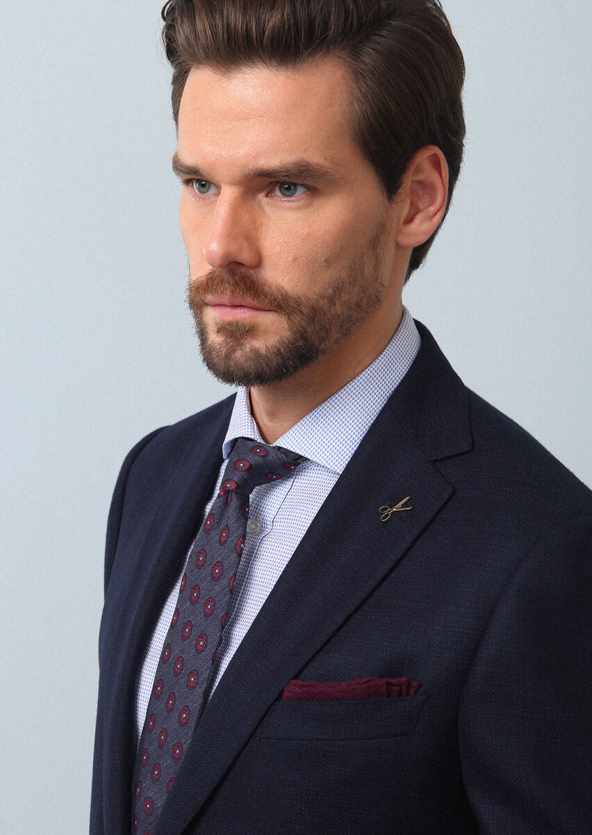 Navy Blue Plain Regular Fit 100% Wool Jacket - 2