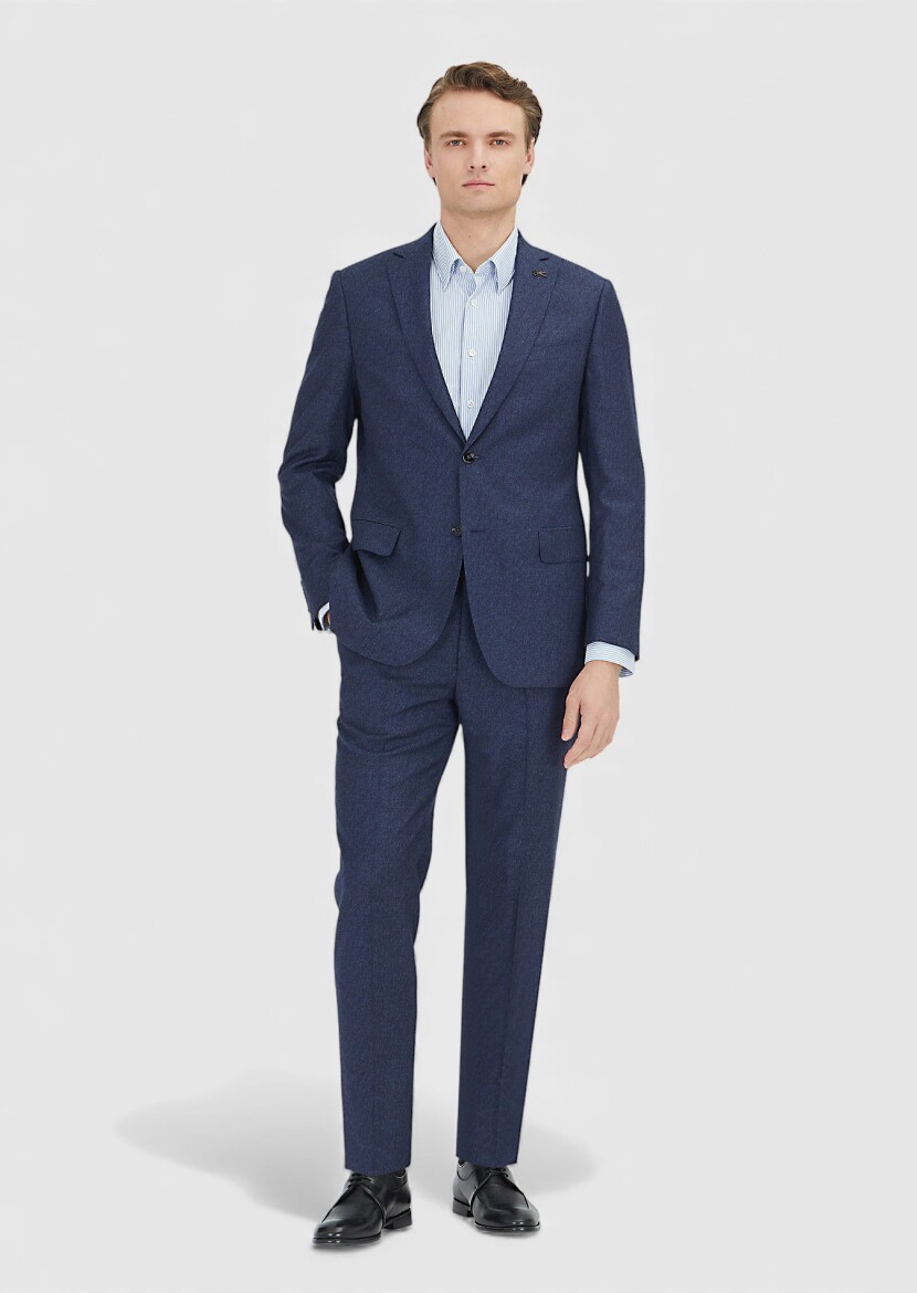 Navy Blue Plain Regular Fit 100% Wool Suit - RAMSEY