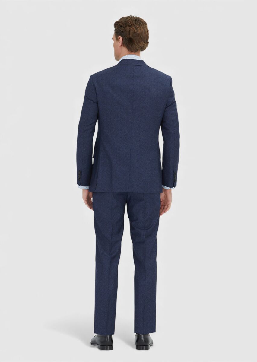 Navy Blue Plain Regular Fit 100% Wool Suit - 6