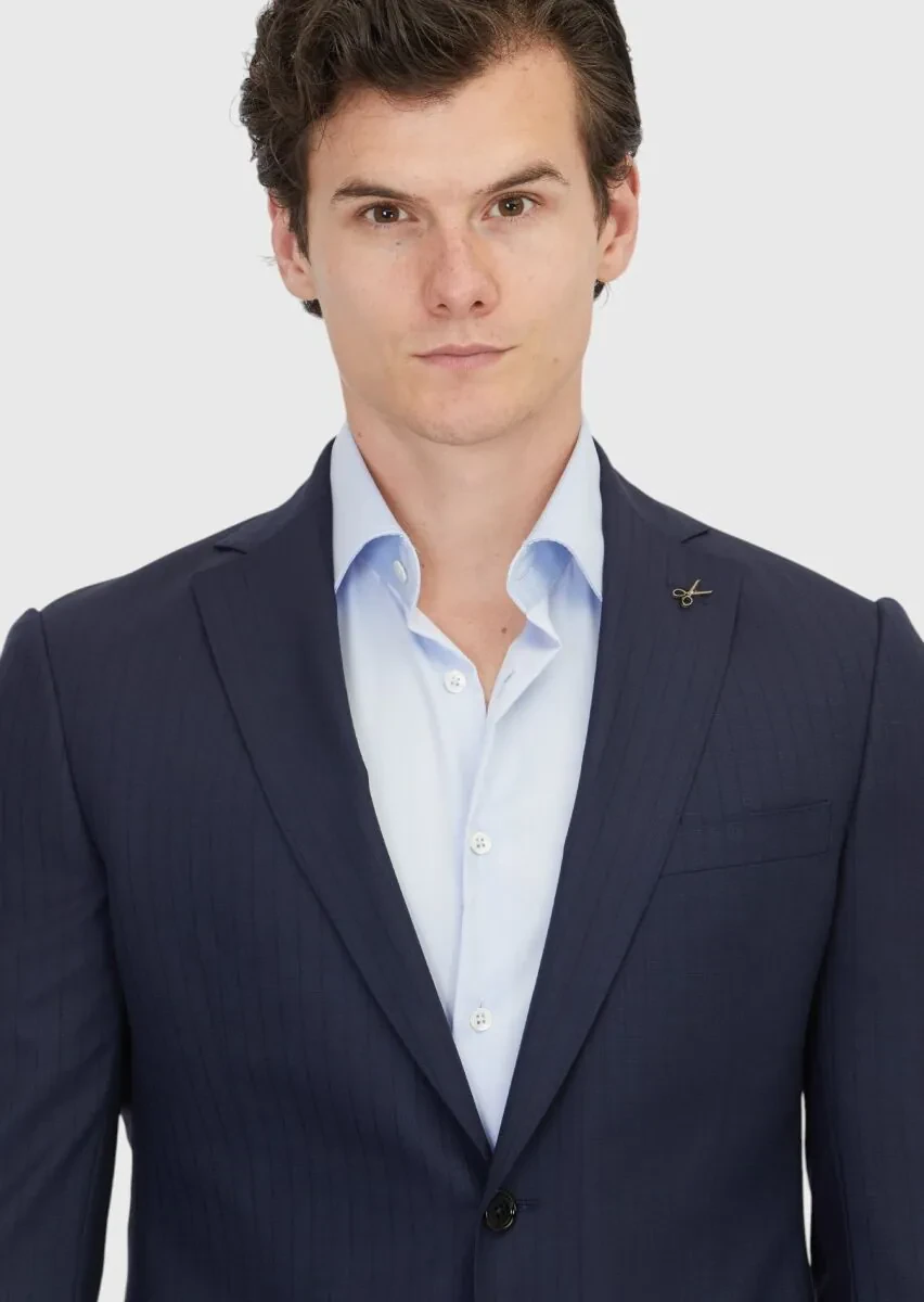 Navy Blue Plain Regular Fit 100% Wool Suit - 3