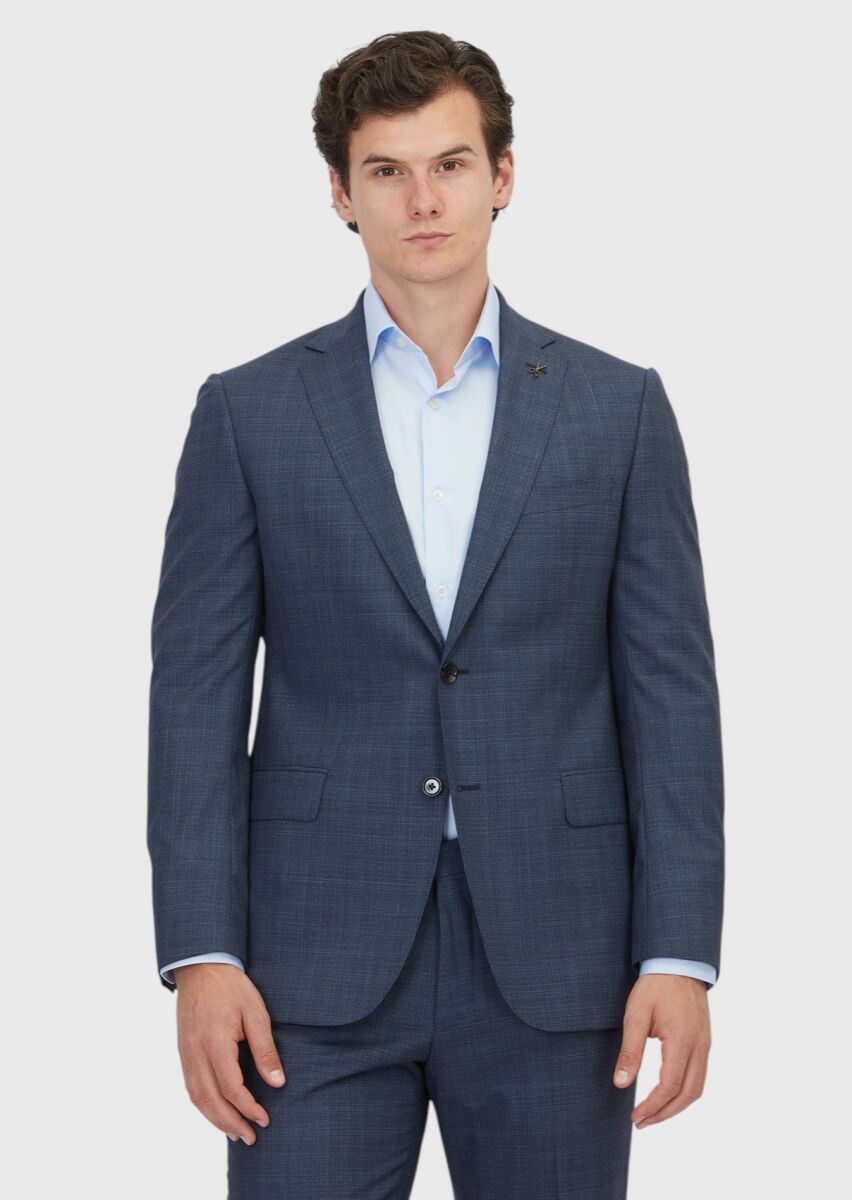 Navy Blue Plain Regular Fit 100% Wool Suit - 1