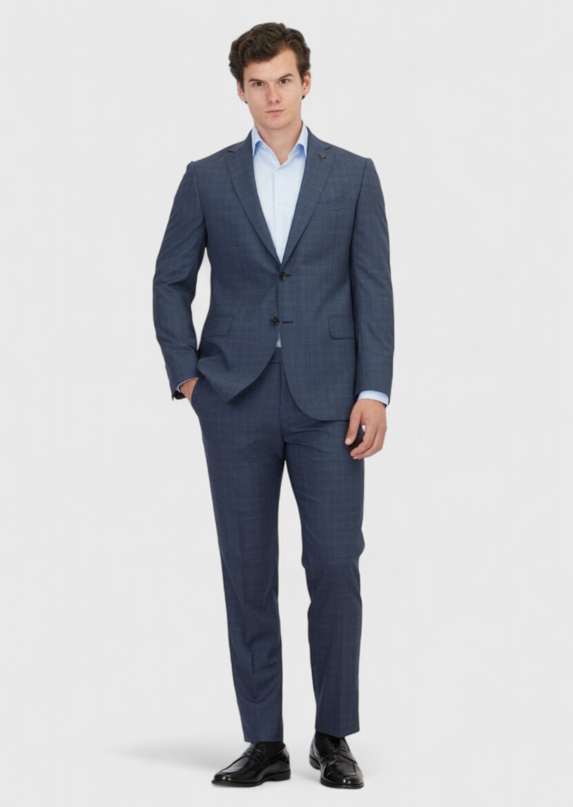 Navy Blue Plain Regular Fit 100% Wool Suit - RAMSEY