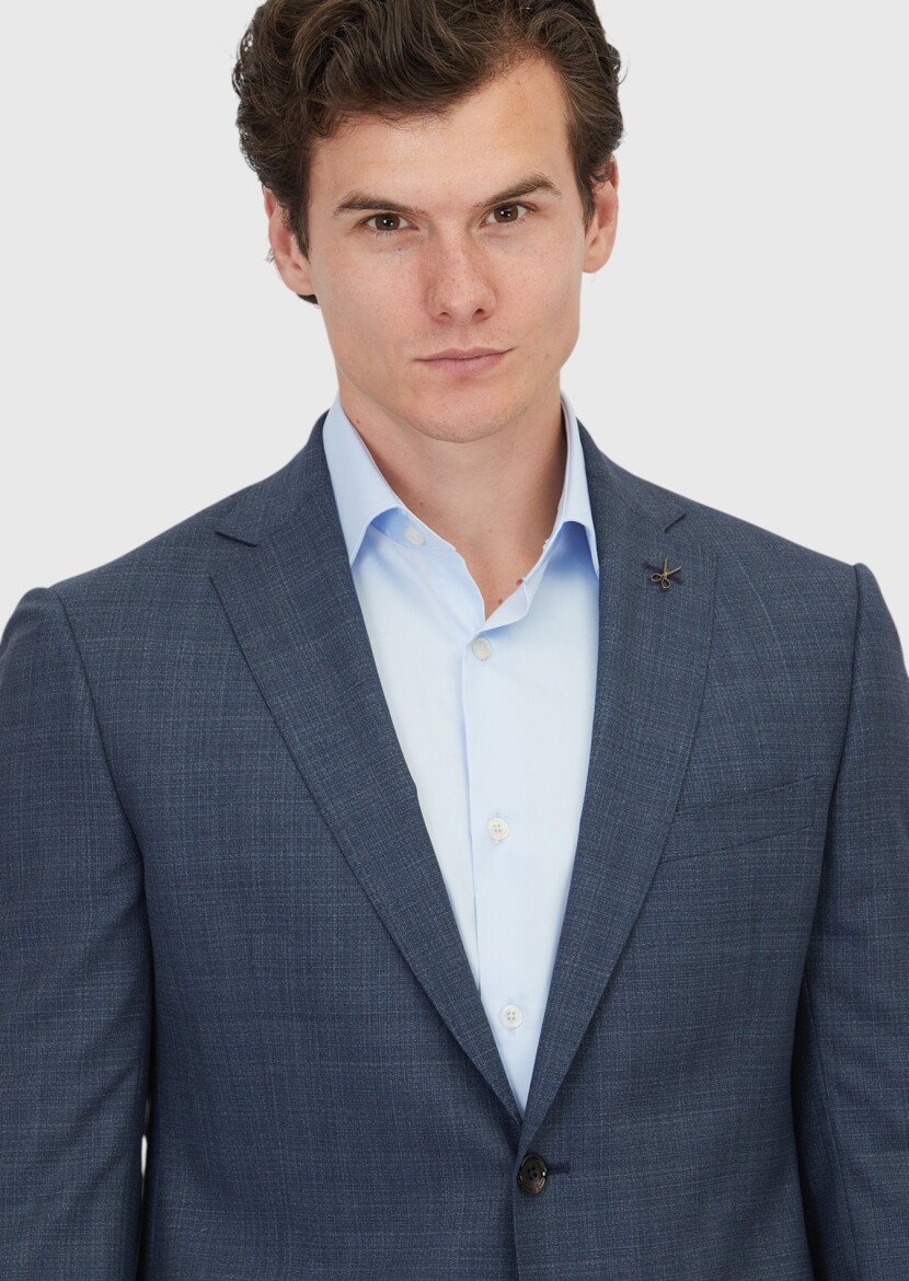 Navy Blue Plain Regular Fit 100% Wool Suit - 3