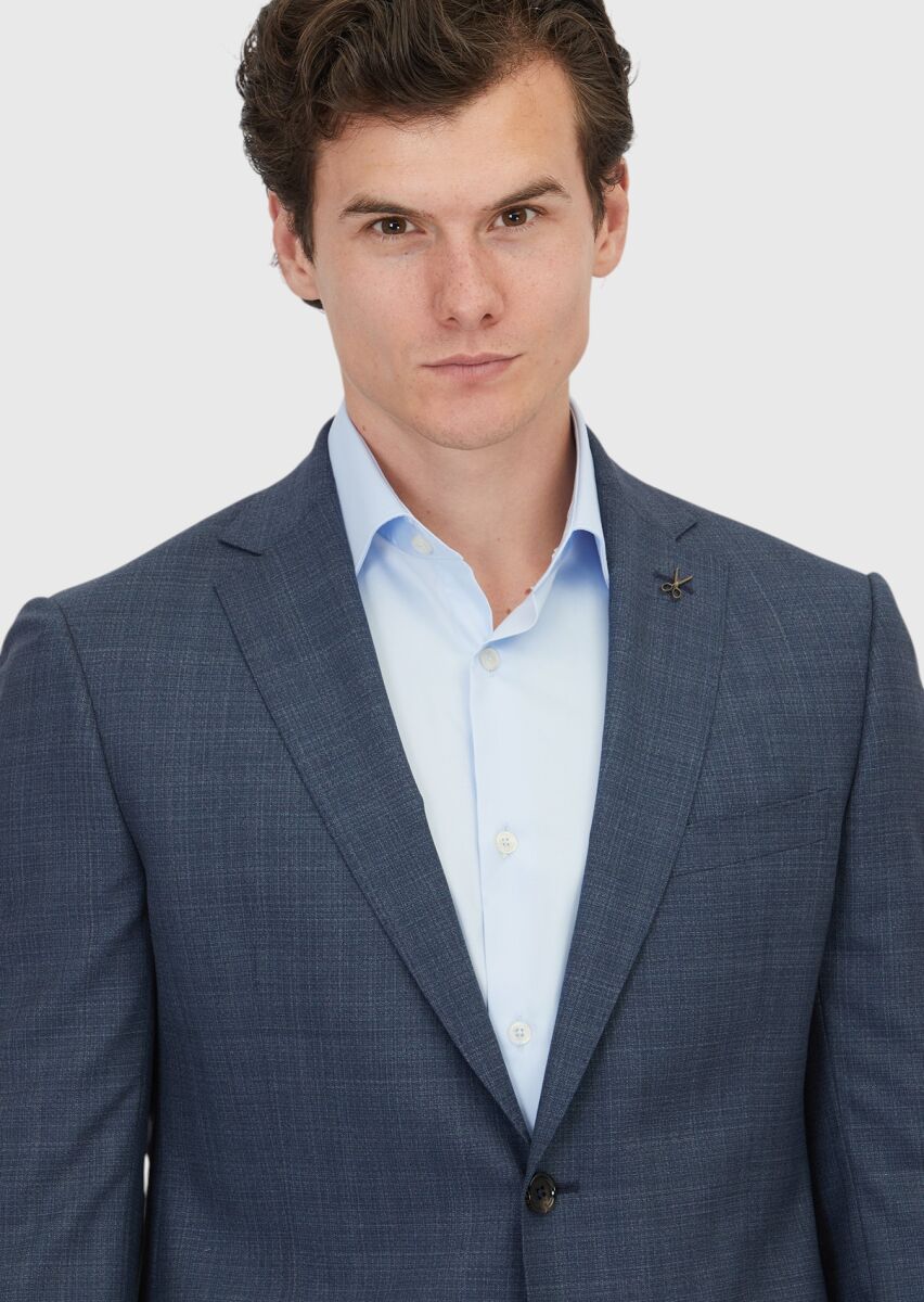 Navy Blue Plain Regular Fit 100% Wool Suit - 3